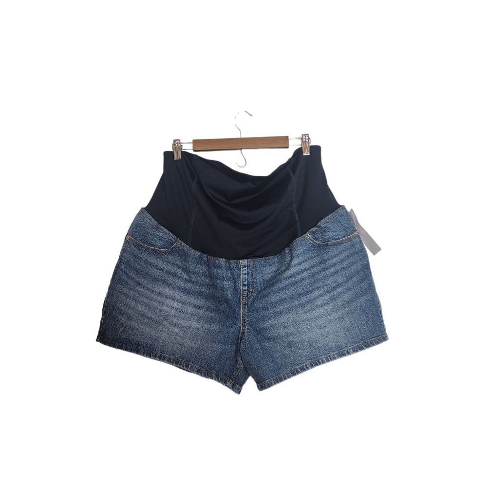 Isabel Maternity Over The Belly Midi Dark Wash Women's Denim Shorts Size 17  NWT